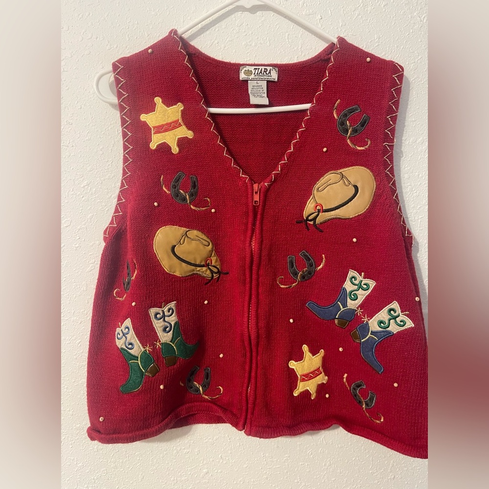 Tiara Red Embroidered Western Vest